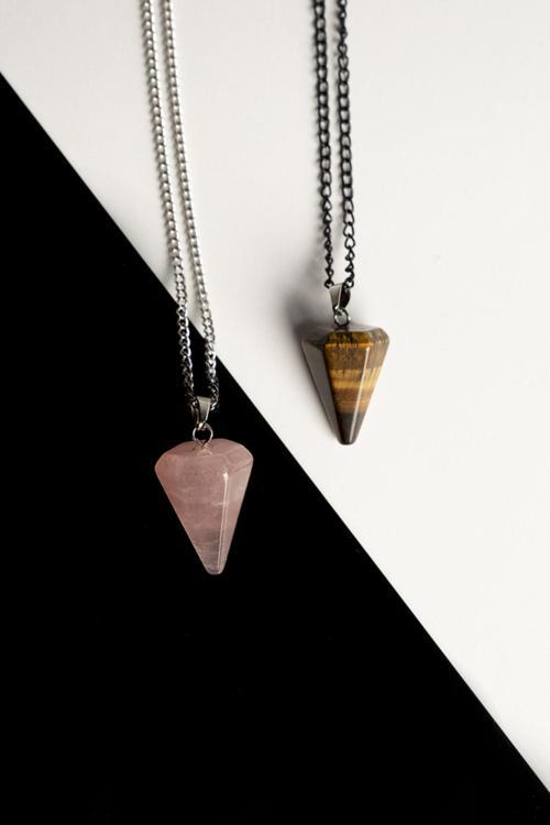 Pembe Kuvars-Kaplangözü Doğal Taş Pandül Çift Sevgili Kolyeleri Tky0236