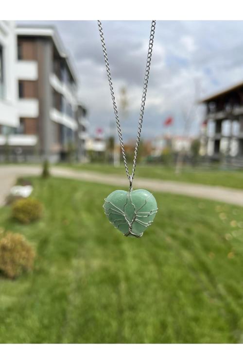 Aventurin Telli Büyük Kalp Doğal Taş Kolye Tky0371