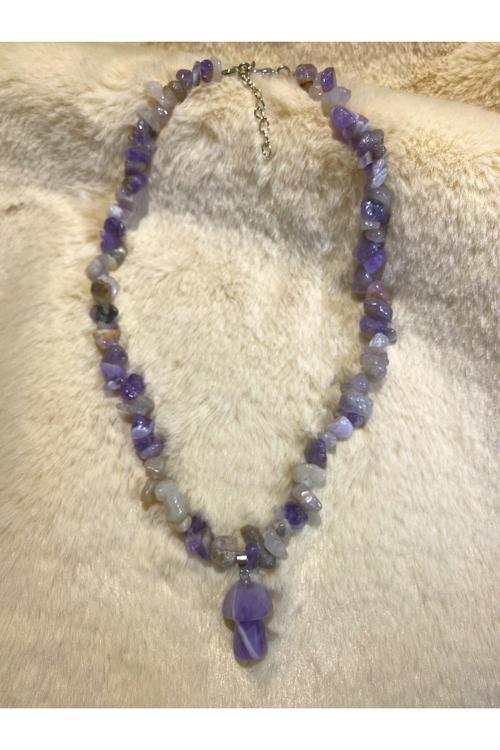 Ametist Mantar Uçlu Kırıktaş Doğal Taş Kolye Tky0317