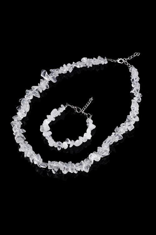 Kristal Kuvars Kırık Doğal Taş Bileklik-Kolye Seti Tky0266