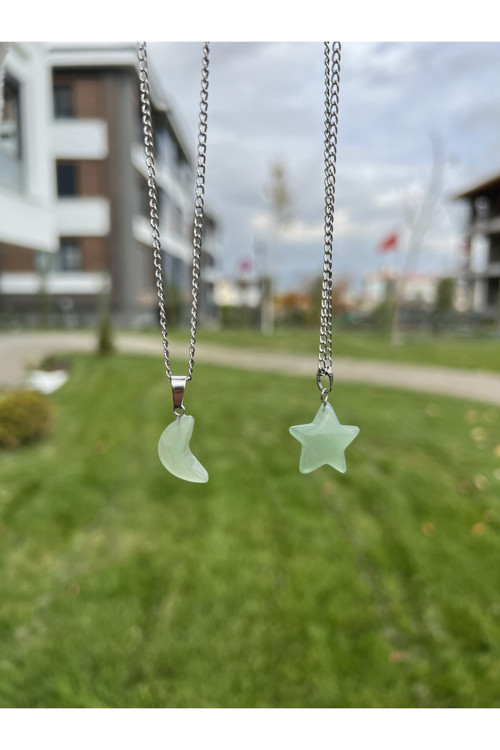 Aventurin Hilal Yıldız Doğal Taş Takım Kolye Tky0354