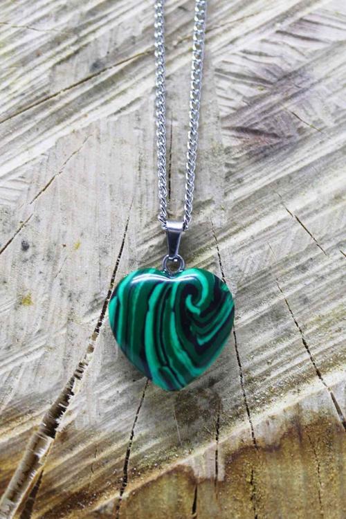 Malahit Doğal Taş Kalpli Kolye Tky0108