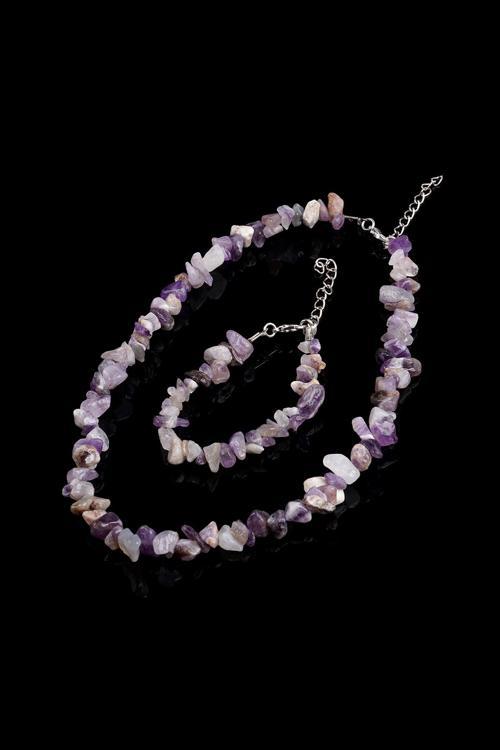 Ametist Kırık Doğal Taş Bileklik-Kolye Seti Tky0275