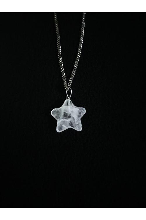 Kristal Kuvars Doğal Taş Yıldız Kolye Tky0302