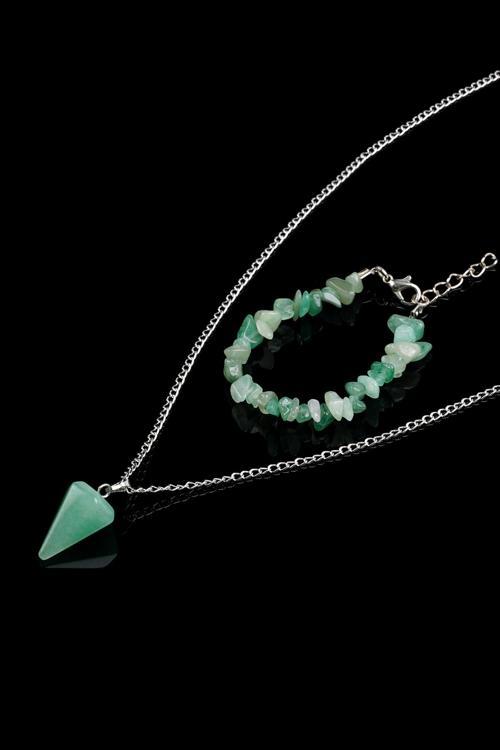 Aventurin Kırık Doğal Taş Bileklik Ve Doğal Taş Pandül Kolye Seti Tky0277