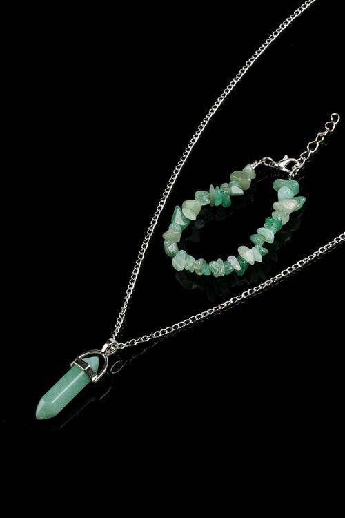 Aventurin Kırık Doğal Taş Bileklik Ve Doğal Taş Çivi Kolye Seti Tky0278