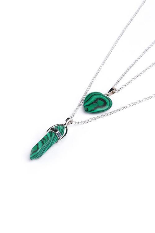 Malahit Doğal Taş Çivi-Kalpli Çift Sevgili Kolyeleri Tky0289