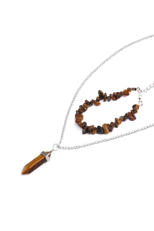 Kaplangözü Kırık Doğal Taş Bileklik Ve Doğal Taş Çivi Kolye Seti Tky0281