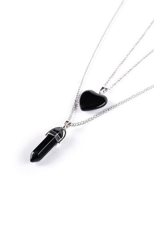 Oniks Doğal Taş Çivi-Kalpli Çift Sevgili Kolyeleri Tky0286