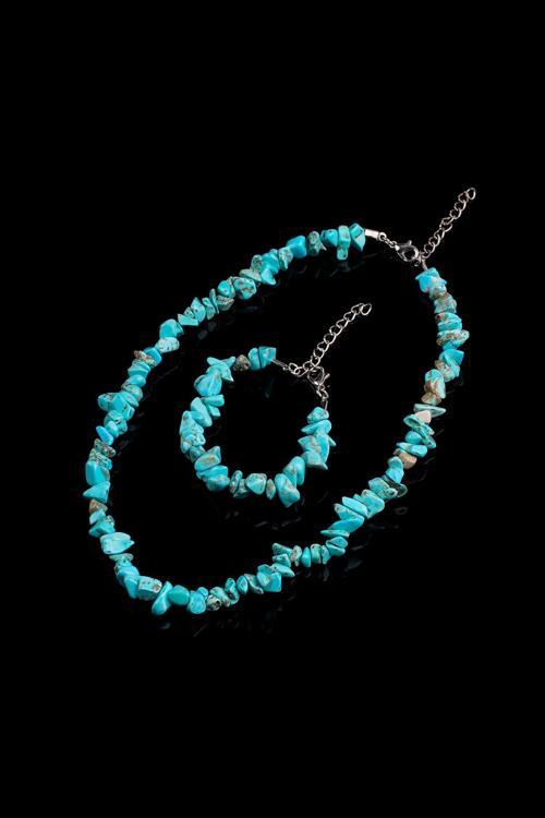 Turkuaz Kırık Doğal Taş Bileklik-Kolye Seti Tky0269