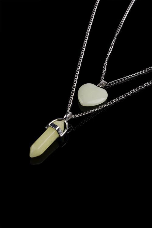 Fosfor Çivi-Kalpli Çift Sevgili Kolyeleri Tky0293