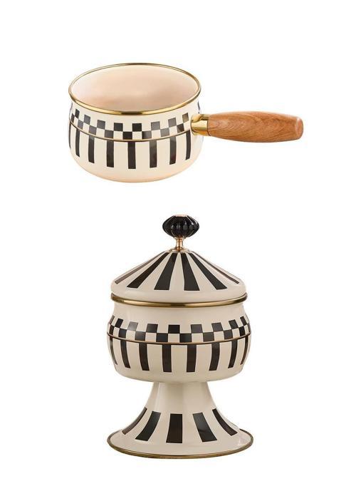 Prime Cream Emaye Ahşap Saplı Sosluk / Sütlük – 14 CM ve Emaye Ayaklı Şekerlik