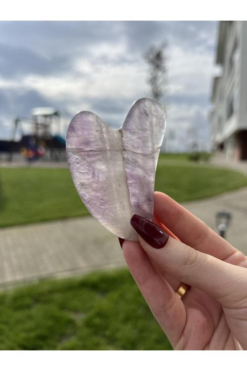 Ametist Doğal Taş Gua Sha Kalp Kesim Yüz Masaj Taşı Tky0352