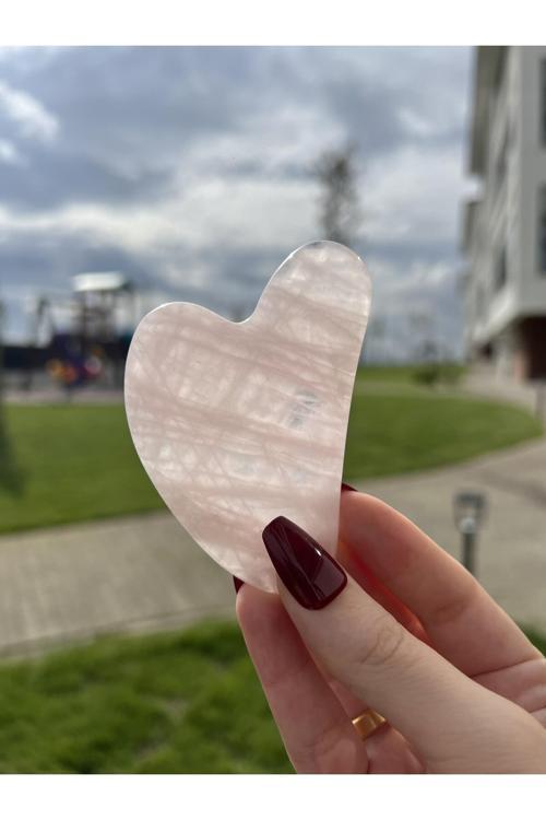 Yüksek Kaliteli Pembe Kuvars Doğal Taş Gua Sha Kalp Kesim Yüz Masaj Taşı Tky0351