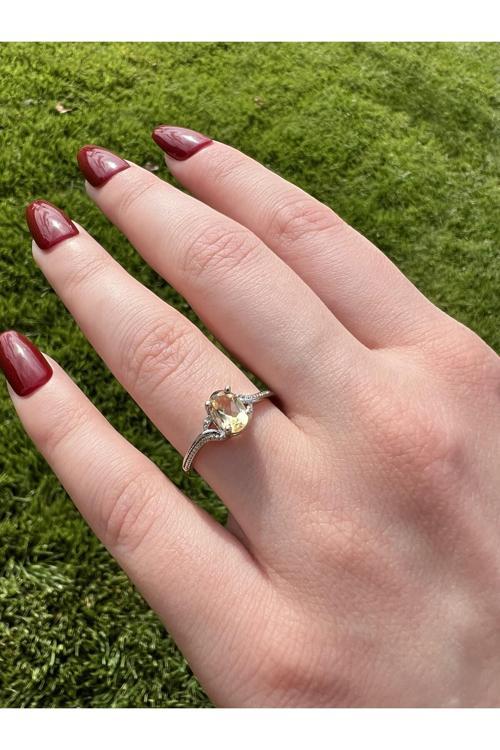 Sitrin Oval Kristal Kesim Doğal Taş Yüzük Tky0347