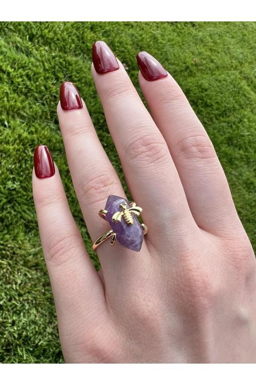 Ametist Prizma Şans Modelli Doğal Taş Yüzük Tky0345