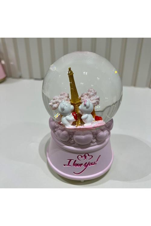 Paris Eyfel Kulesisevgili Ayıcıklı Işıklı Müzikli Orta Boy Kar Küresi Tky0402