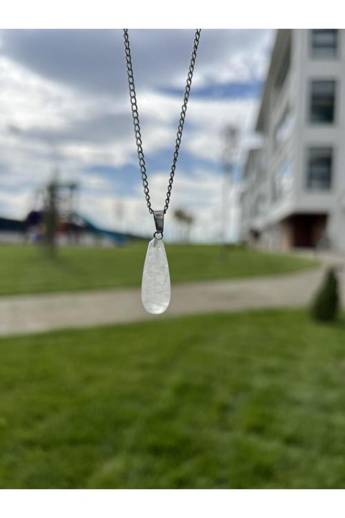 Kristal Kuvars Damla Doğal Taş Kolye Tky0364