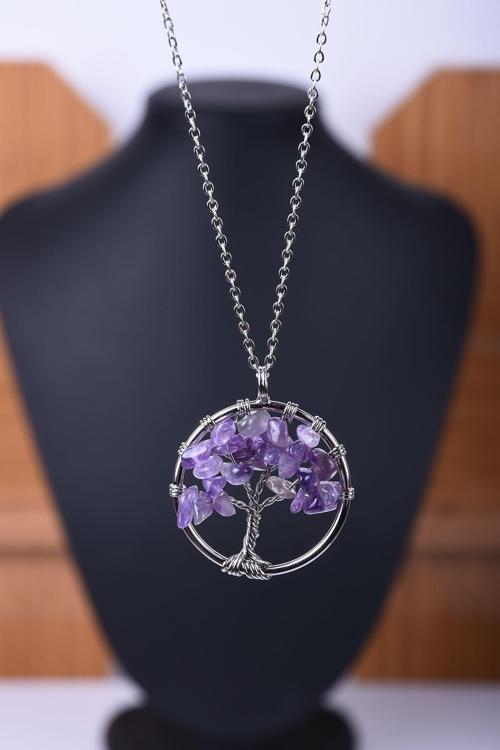 Ametist Doğal Taş Hayat Ağacı Kolye Tky0041