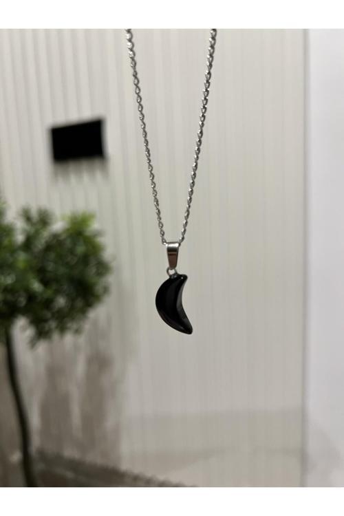 Oniks Hilal Doğal Taş Kolye Tky0356