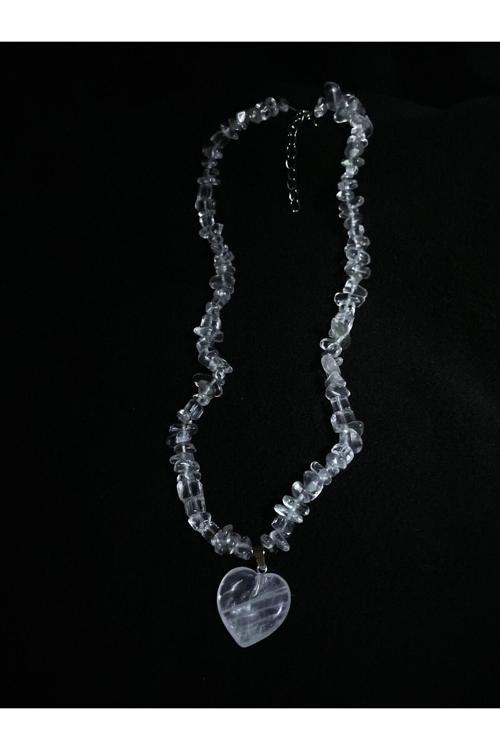 Kristal Kuvars Kalp Uçlu Kırıktaş Doğal Taş Kolye Tky0328