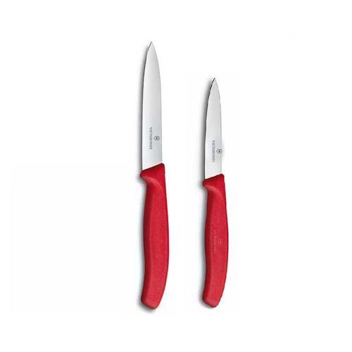 Kırmızı Düz Soyma Bıçağı 2'li 8 CM ve 10 CM