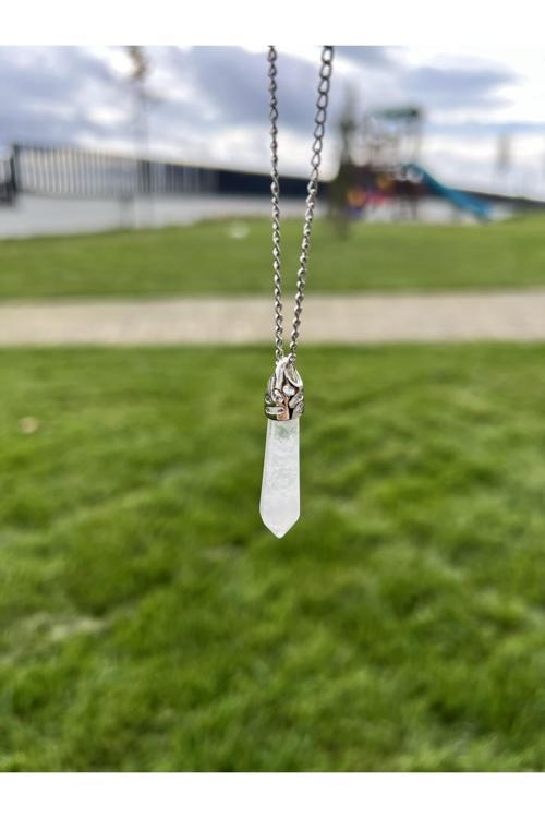 Kristal Kuvars Uzun Çivi Doğal Taş Kolye Tky0362