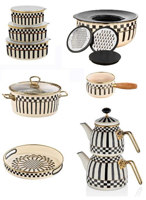 Emaye Çaydanlık - Tepsi 28 CM - Karıştırma Kabı - Kızartma Tenceresi - 3lü Saklama Kabı - Sütlük