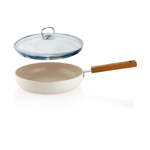 Ceramoni Seramik Tava 28 Cm Cam Kapaklı -Krem
