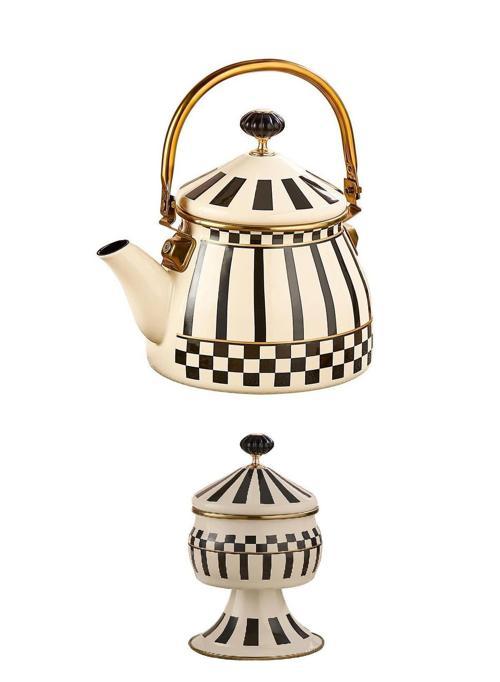 Prime Cream Emaye Bitki Çayı Demliği ve Emaye Ayaklı Şekerlik