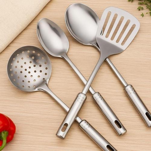 Büro Ev Ofis Sofra Keyfi için 4PARÇA Çelik Kepçe Süzgeç Kaşık Spatula Seti