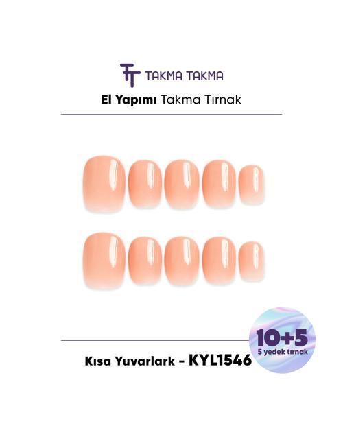 15'li Ten Rengi Kısa Yuvarlark KYL1546 Tekrar Kullanılabilir El Yapımı Protez Takma Tırnak Ten Rengi-XS