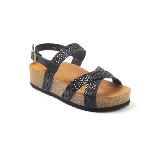Kadın Sandalet 6046 ECOtreccia Frau Sandals Leather Nero