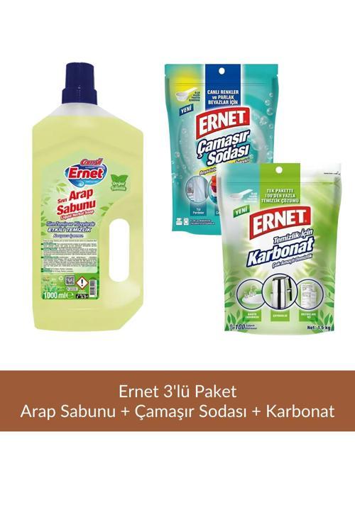 3lü Temizlik Seti (Ernet Arap Sabunu 1 Lt+Ernet Çamaşır Sodası 2 kg+Ernet Karbonat 1,5 kg)