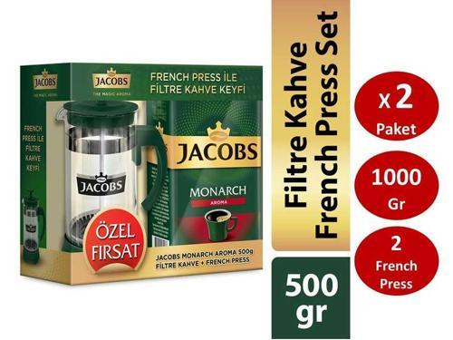 Monarch Aromalı Filtre Kahve 500 gr x 2 Paket + 2 Adet French Press SETİ