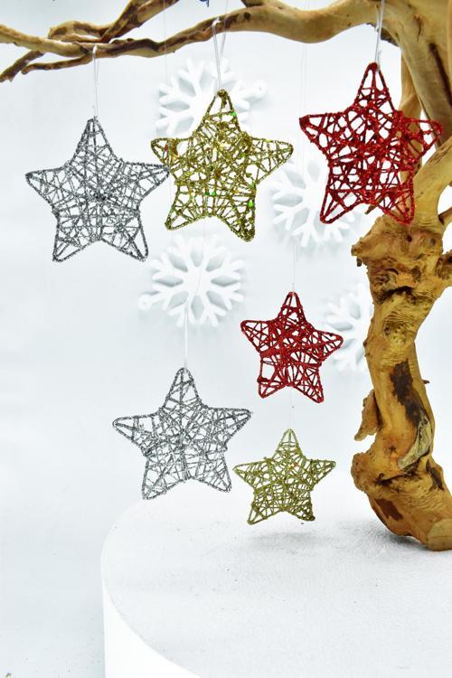 Premium Collection 6lı Yıldız Yılbaşı Süs Kırmızı-Gümüş-Altın Set