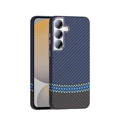 Galaxy S25 Plus Kılıf M-safe Şarj Özellikli Karbon Fiber Görünümlü MKST Gros Kapak - Siyah-Lacivert