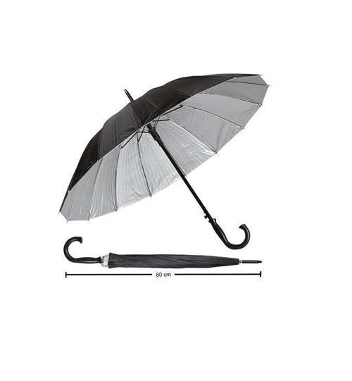 Baston Şemsiye Siyah İçi Gümüş Renk RW86