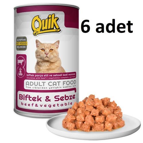 6 Adet Quik Kedi 415 gr Biftek-Sebze Konserve