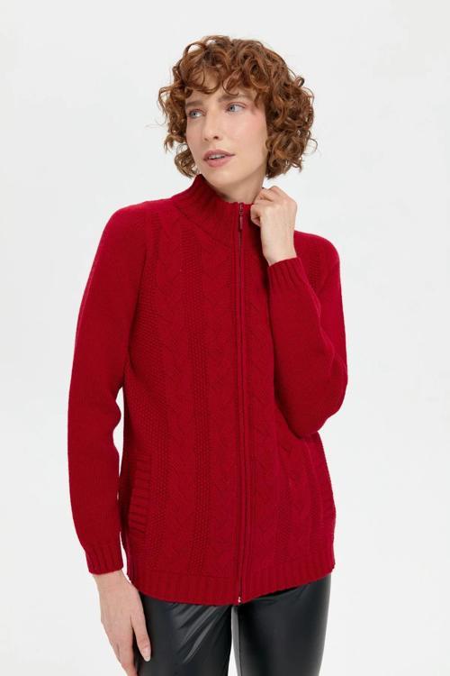 Dik Yaka Dikişsiz Önü Saç Örgülü Kadın Yün Hırka 24268