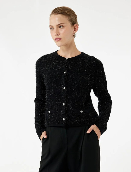 Düğmeli Metalik İplik Detaylı Kadın Triko Hırka 6WAK90047HT