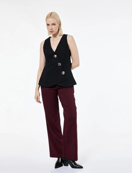 Asimetrik Metal Aksesuarlı Kruvaze Yaka Kadın Yelek 6WAK20080UW