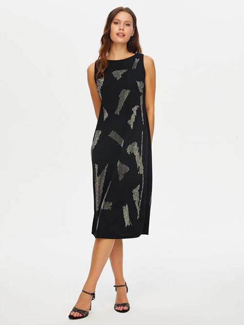 Önü Taş Baskı Detaylı Kolsuz Örme Kadın Abiye Elbise W26ABY011