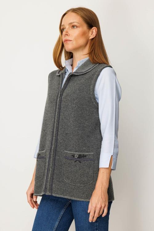 Polo Yaka Yakası Nakış İşlemeli Kadın Yün Yelek 25031