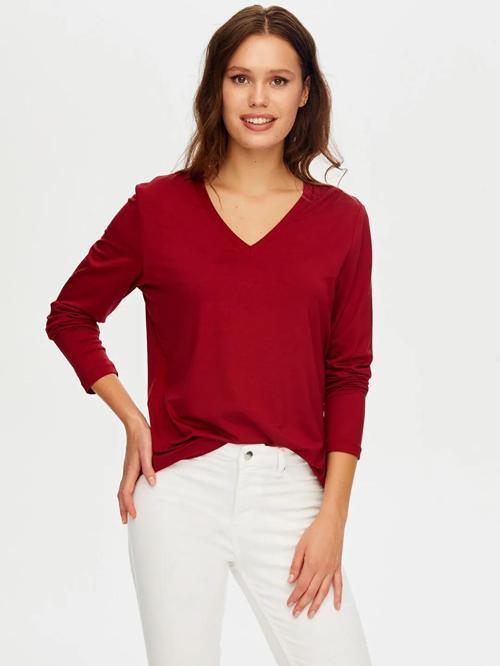 V Yaka Kadın Uzun Kol T-Shirt W26TSH003