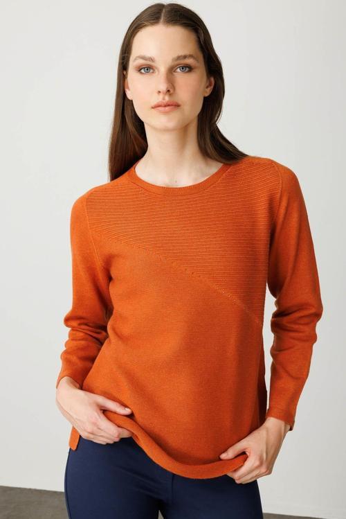 Sıfır Yaka Verev Taşlı Kadın Kazak 25246