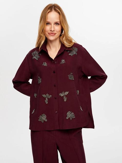 Boncuk Nakış Detaylı Tenselli Kadın Gömlek W26GML010