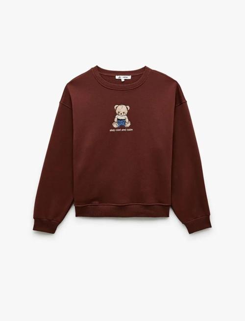 Ayıcık Nakışlı Şardonlu Kadın Oversize Sweatshirt 6WAL10241IK