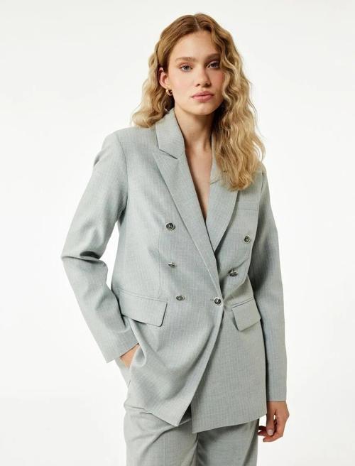 Slim Fit Düğmeli Cepli Kruvaze Kadın Blazer Ceket 6WAK50056UW