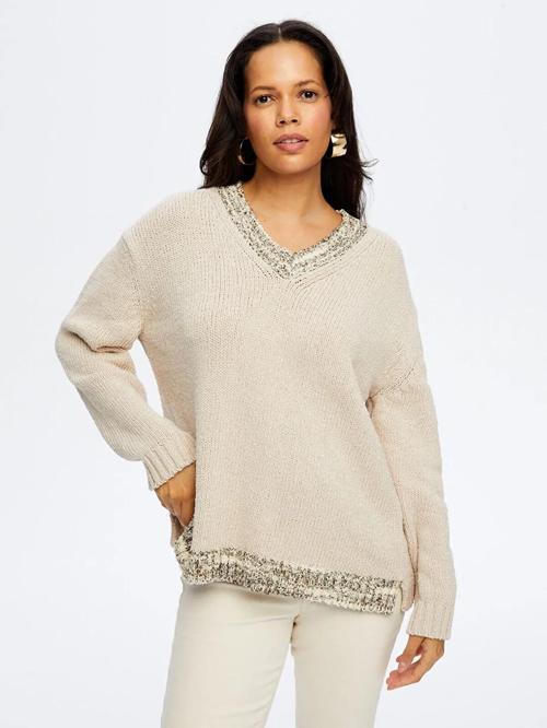 V Yaka Pamuklu Kadın Triko Bluz W26TRB010